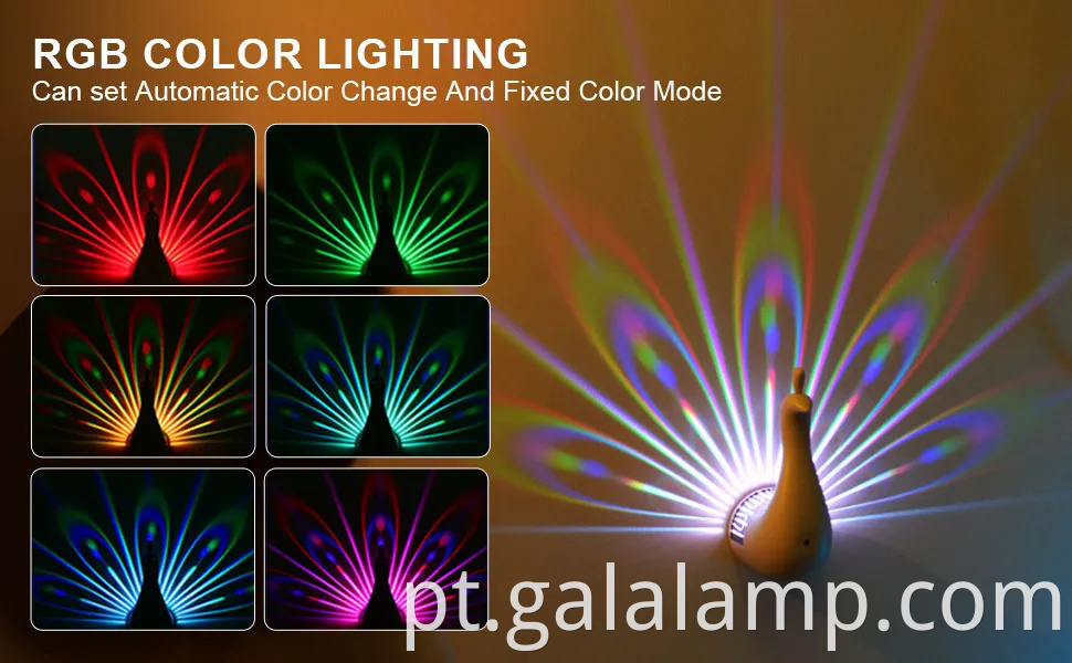 Luz da mesa USB do pavão: Controle remoto Christmas Rainbow Projeção Night Lamp